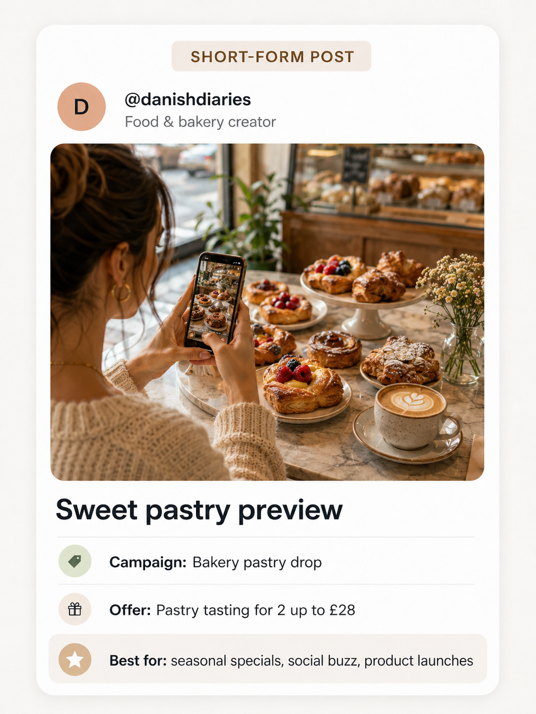 Local creator photographing a pastry box in a London bakery