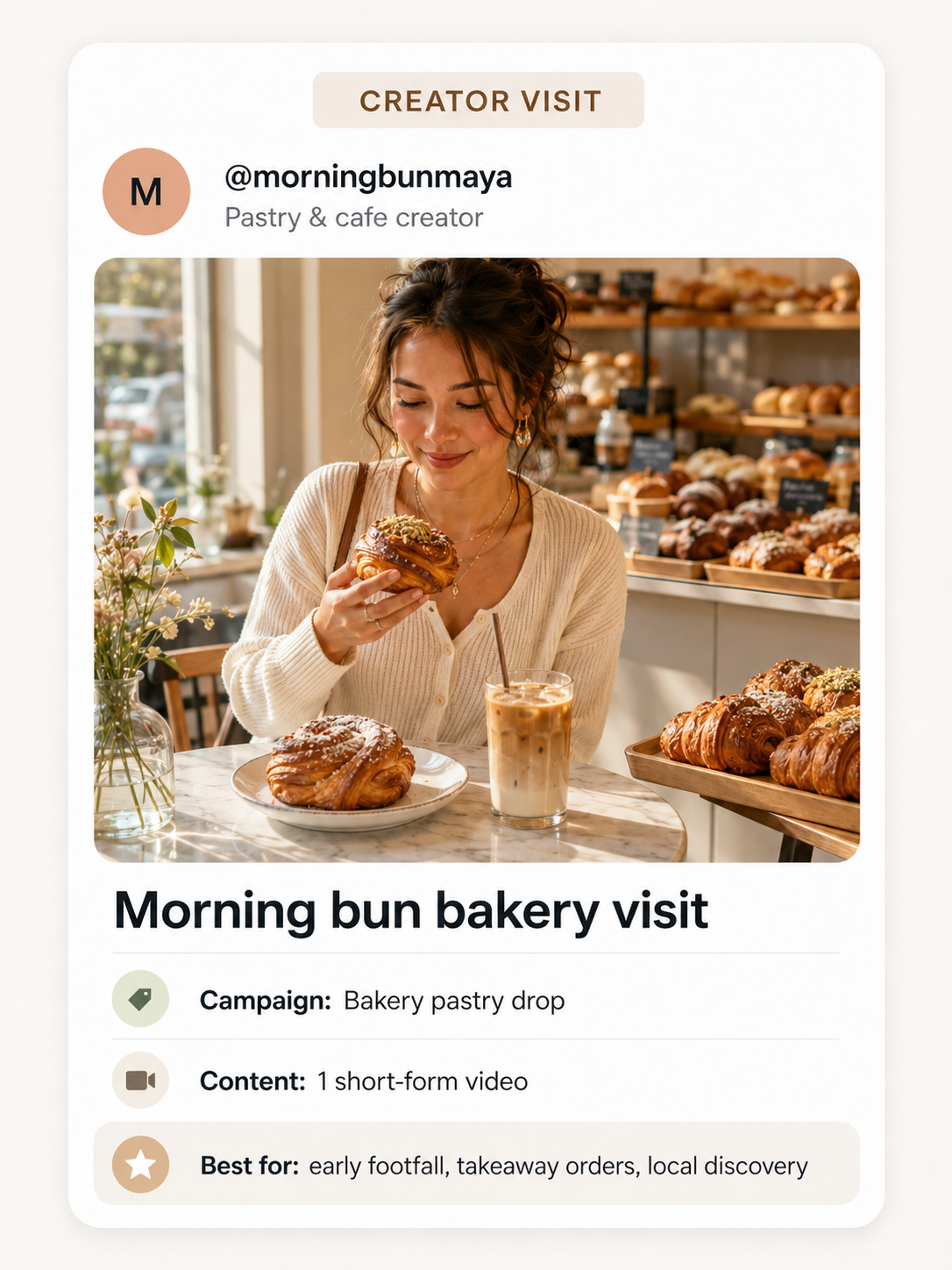 Friends sharing pastries during a bakery creator visit
