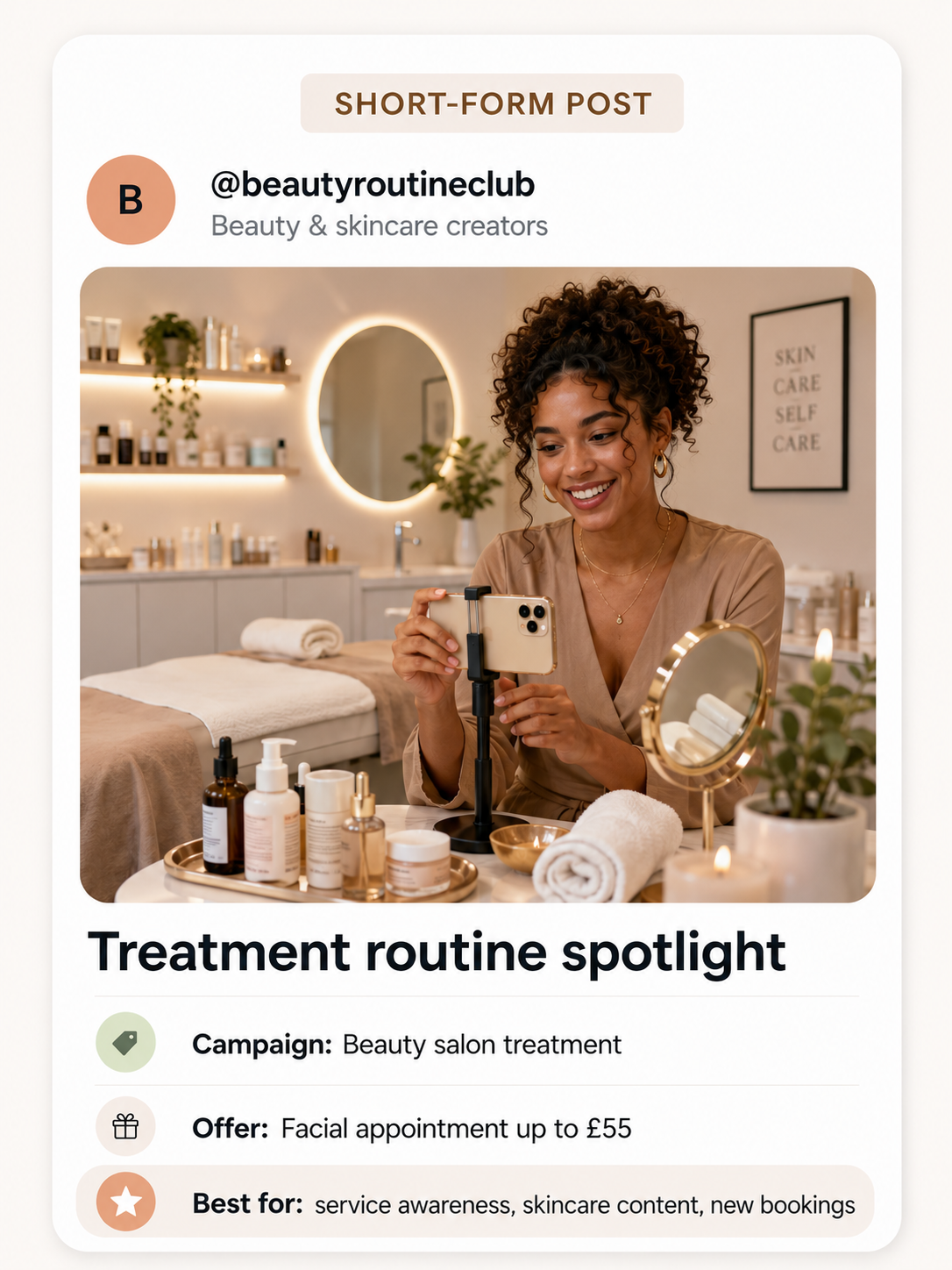 Beauty creator filming a treatment routine in a salon