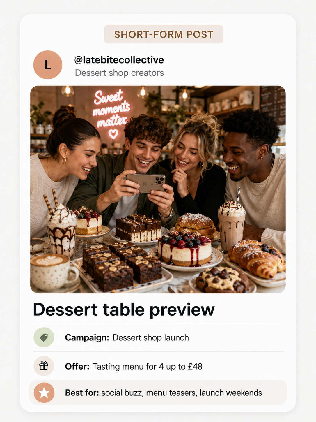 Local creator filming a dessert launch in a London dessert shop