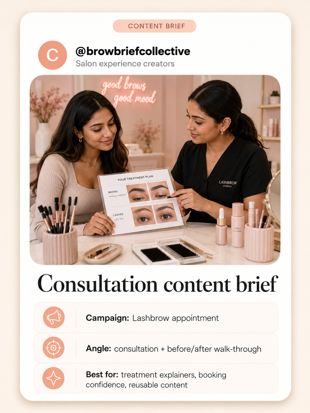 Beauty creator filming lash appointment details