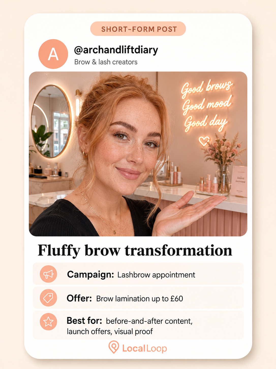 Creator reviewing a lash and brow appointment in London