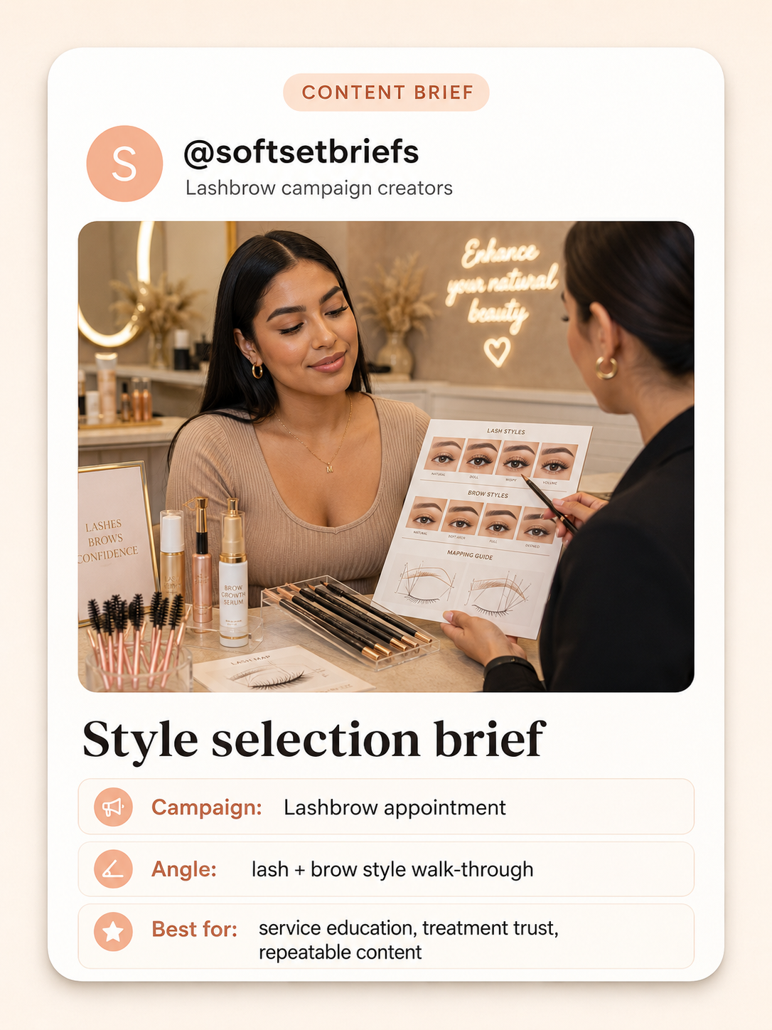 Beauty creator filming lash appointment details